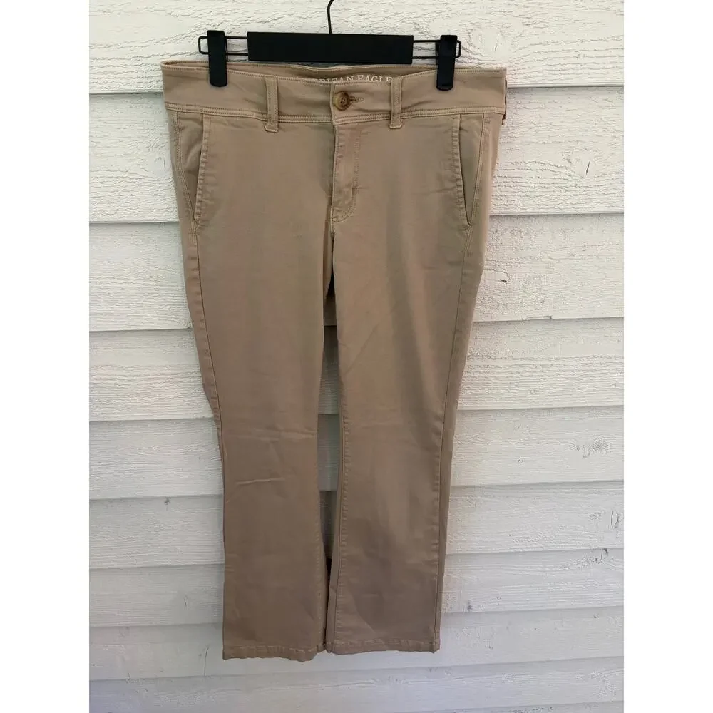 American Eagle Kick Boot Super Stretch Khaki Pants Size 8 Regular - Picture 2 of 8